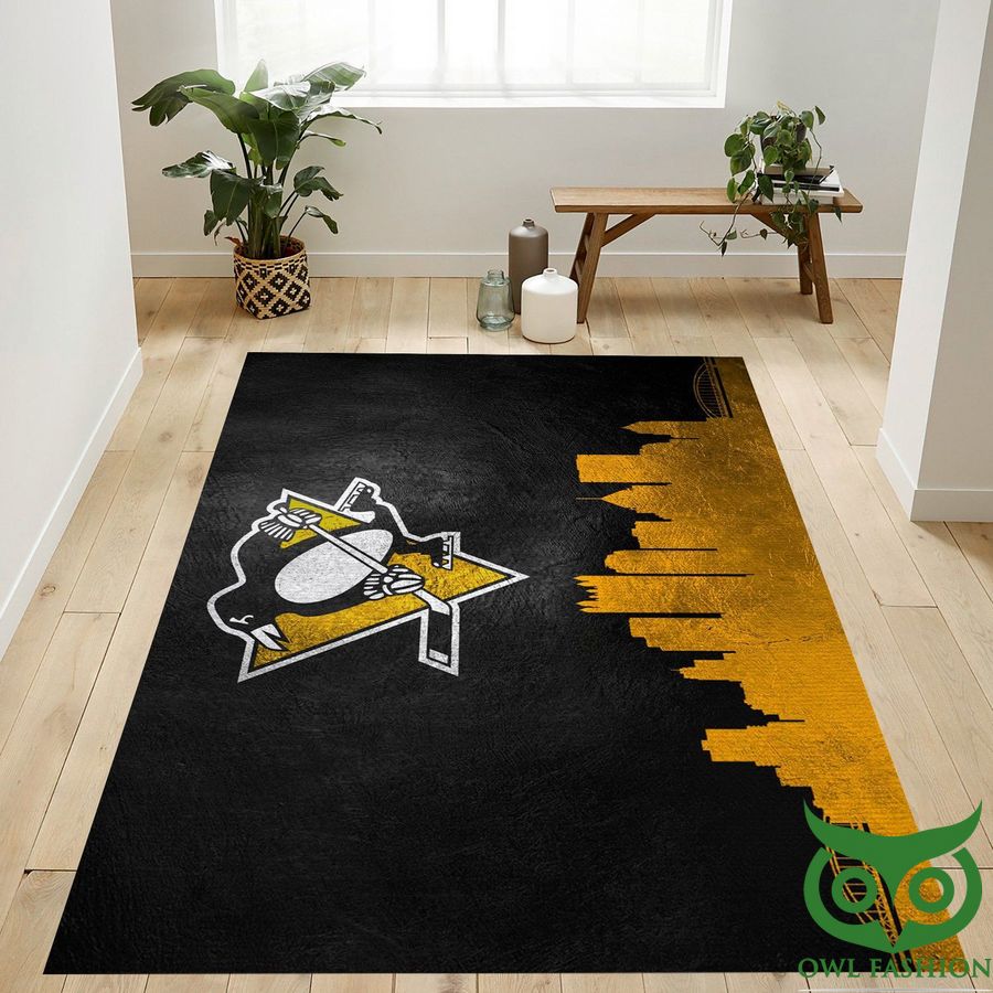 Pittsburgh Penguins NFL Team Logo Black and Yellow Buildings Carpet Rug