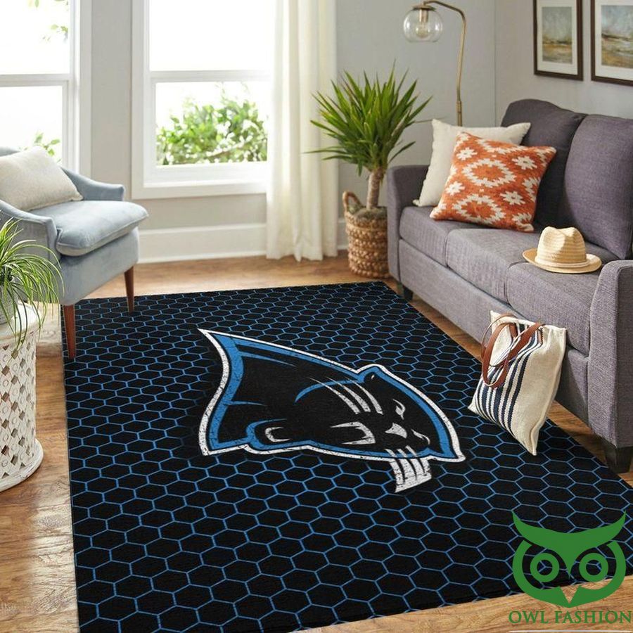 Carolina Panthers NFL Team Logo Black with Blue Hexagon Carpet Rug