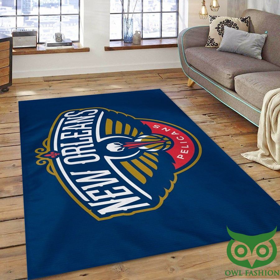 New Orleans Pelicans NBA Team Logo Dark Blue and Red Carpet Rug