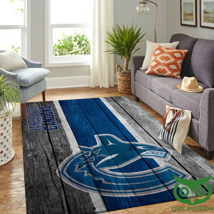 Vancouver Canucks NHL Team Logo Wooden Style Blue Carpet Rug