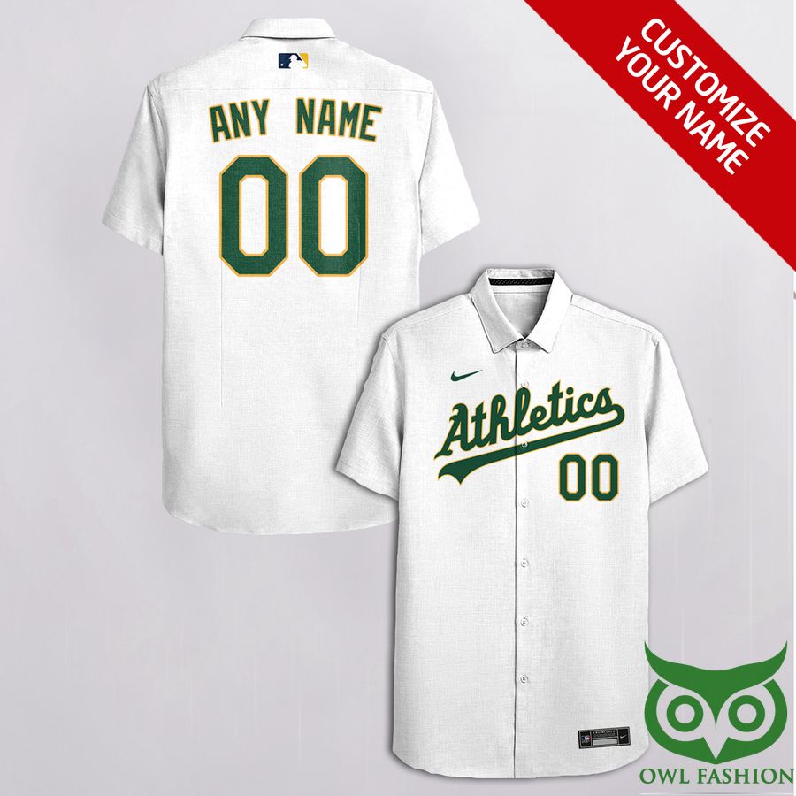 73 Customized Oakland Athletics White with Green Nike Logo Hawaiian Shirt