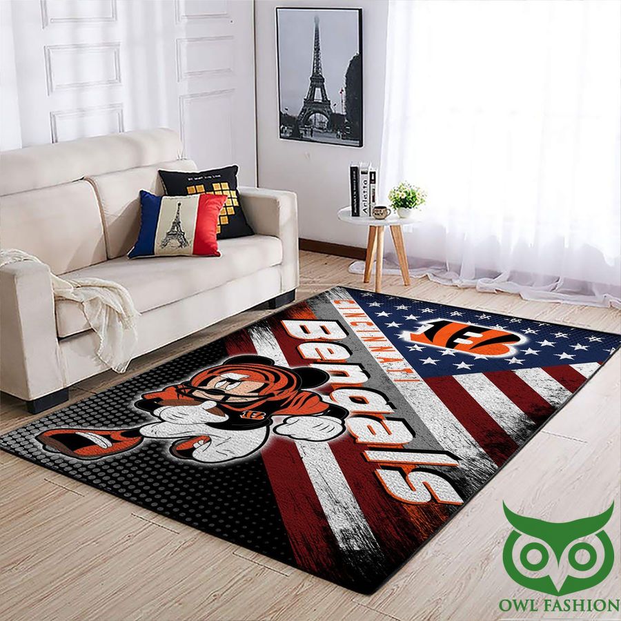 Cincinnati Bengals NFL Team Logo Mickey US Flag Style Carpet Rug