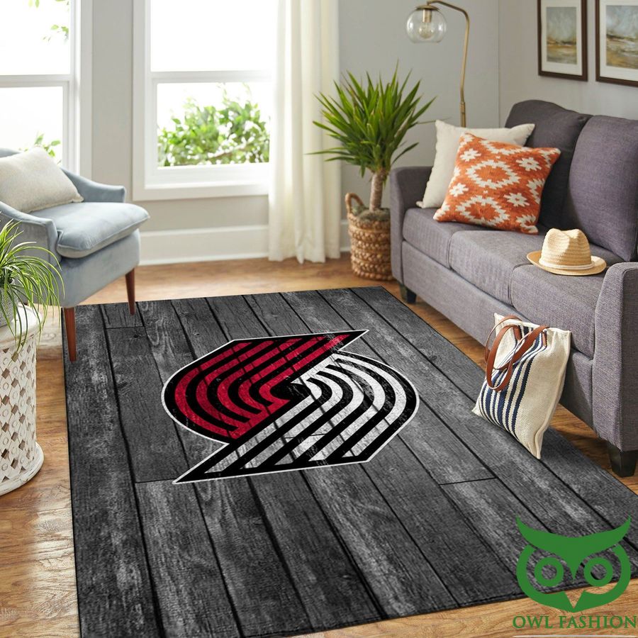 NBA Portland Trailblazers Team Logo Grey Wooden Style Carpet Rug