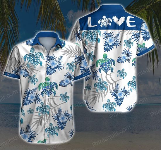 Turtle Love 3d blue Hawaiian Shirt 