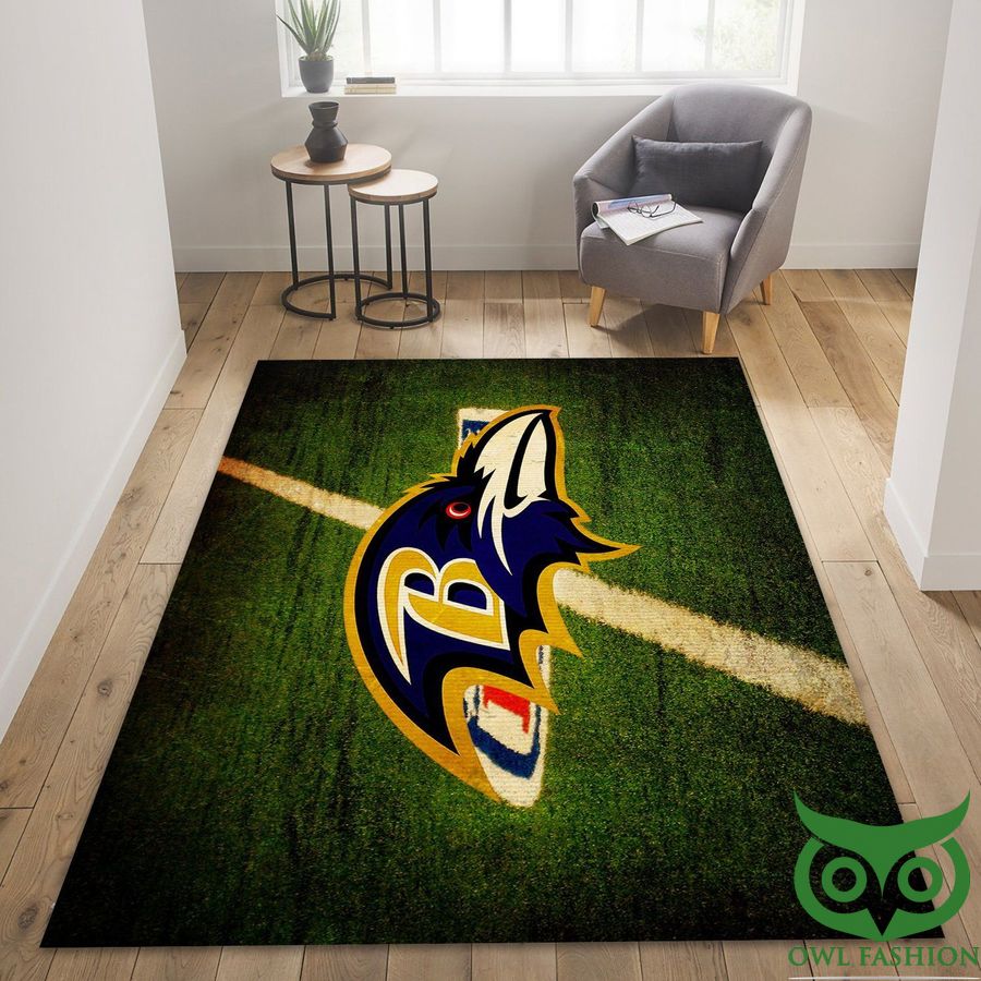 Baltimore Ravens NFL Team Logo Pitch Style Green Carpet Rug