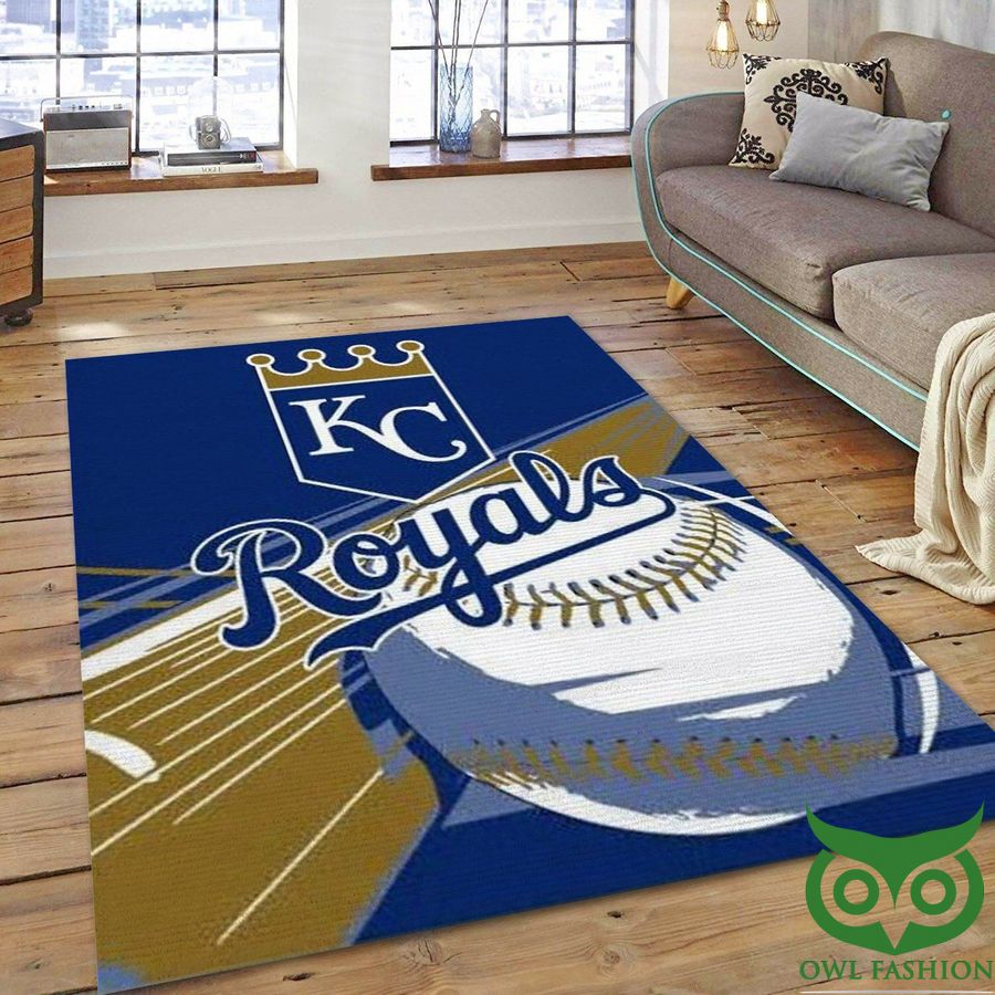 Kansas City Royals MLB Team Logo Brown and Dark Blue Carpet Rug