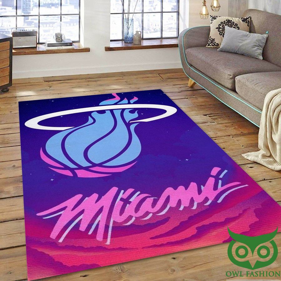 Miami Heat NBA Team Logo Night Sky Pink Purple Carpet Rug