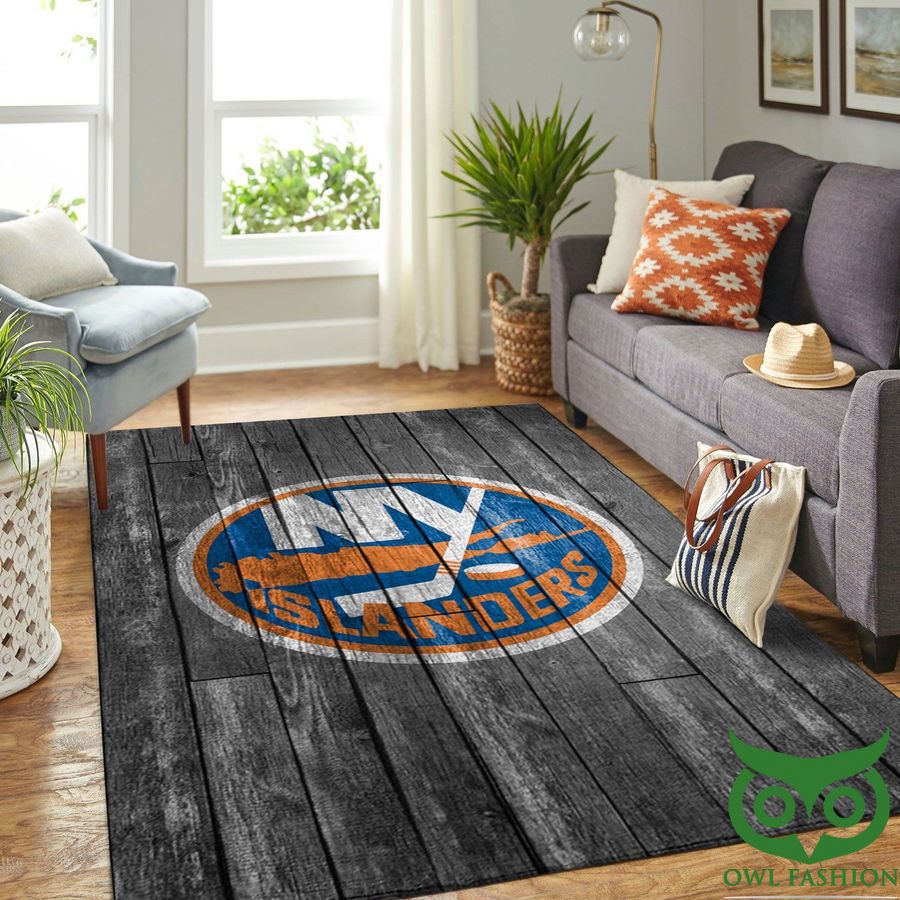 New York Islanders NHL Team Logo Orange and Gray Wooden Carpet Rug