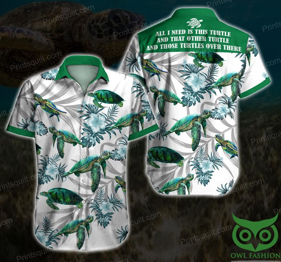 Turtles Lovers Floral Green and White Hawaiian Shirt