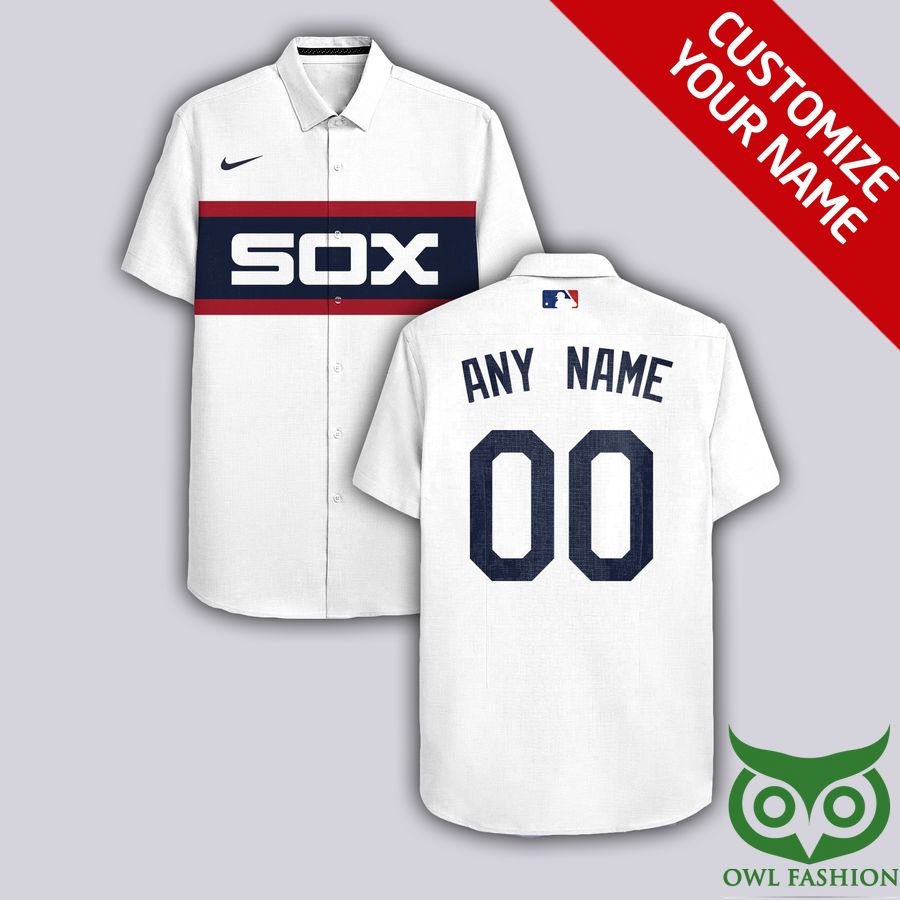 Custom Name Number Chicago White Sox White with Name Stripe Hawaiian Shirt