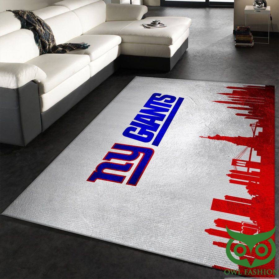 New York Giants Skyline NFL Team Logo Silver with Red Buildings Carpet Rug