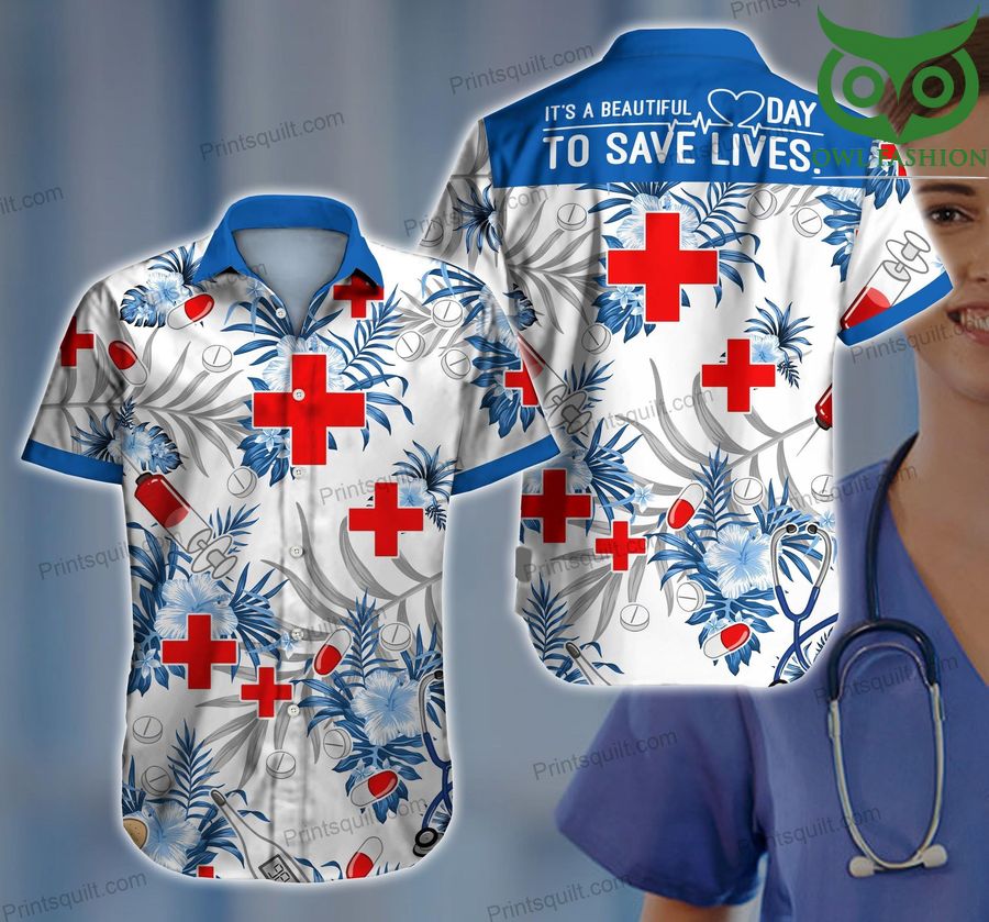 Nurse Hawaiian shirt short sleeve summer wear