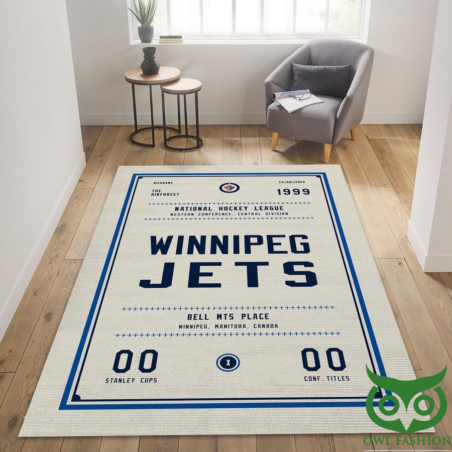 Winnipeg Jets NHL Team Logo Beige and Blue Carpet Rug