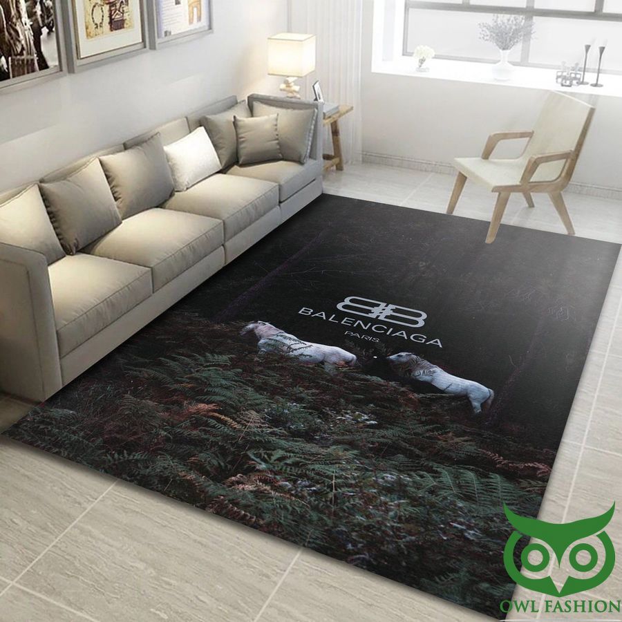 Balenciaga Luxury Brand with White Horses in the Forest Carpet Rug