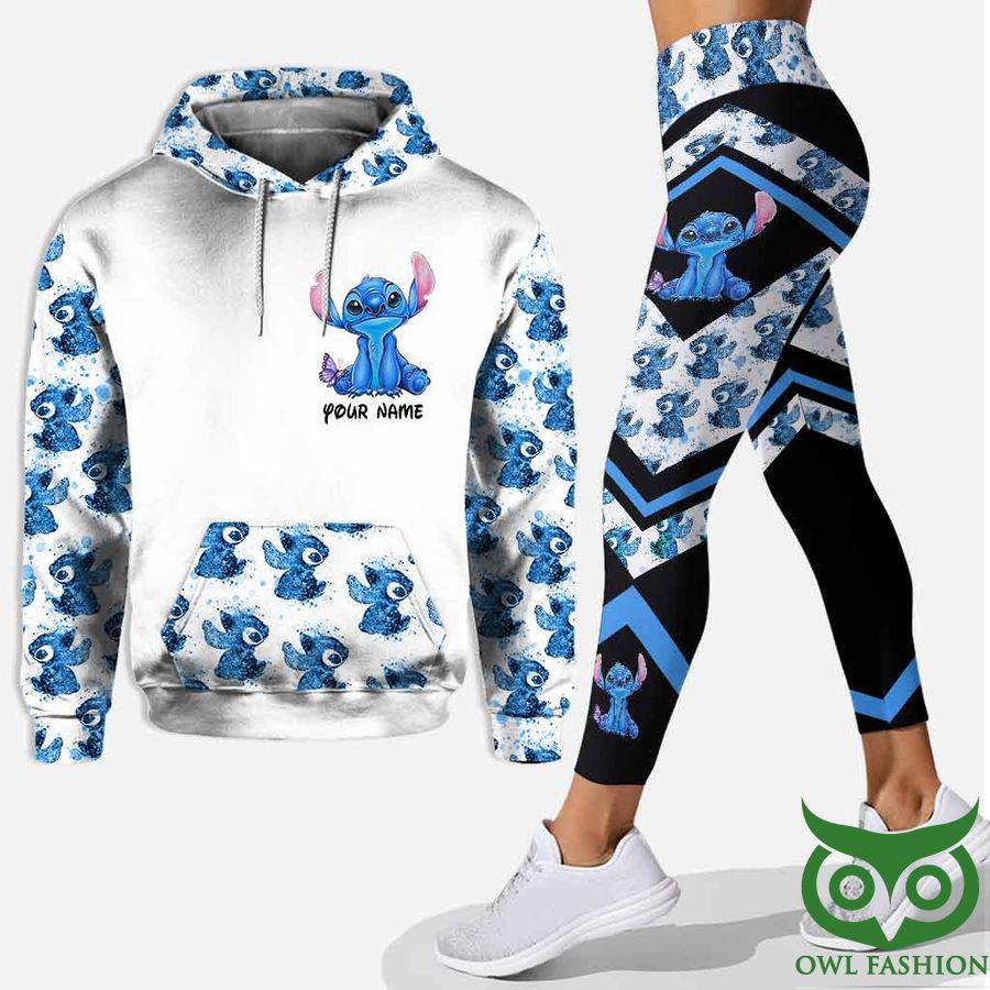 Customized Stitch White Ohana Means Family Blue Hoodie and Leggings