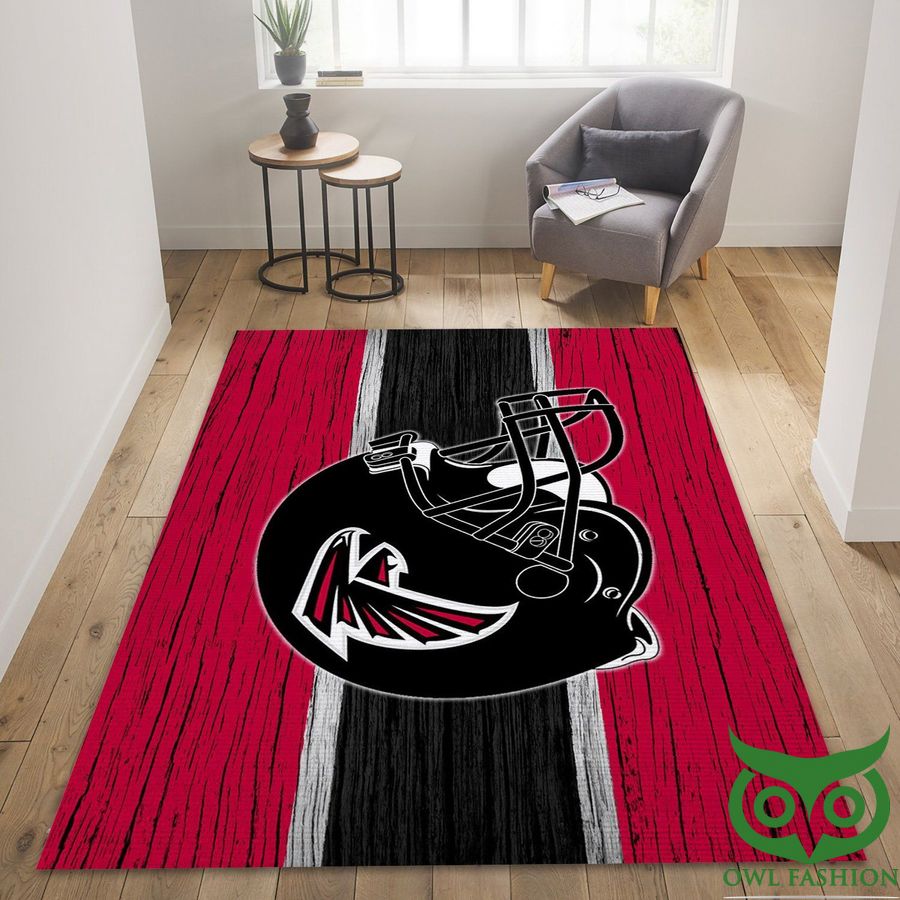 Atlanta Falcons NFL Team Logo Helmet Red and Black Wooden Carpet Rug