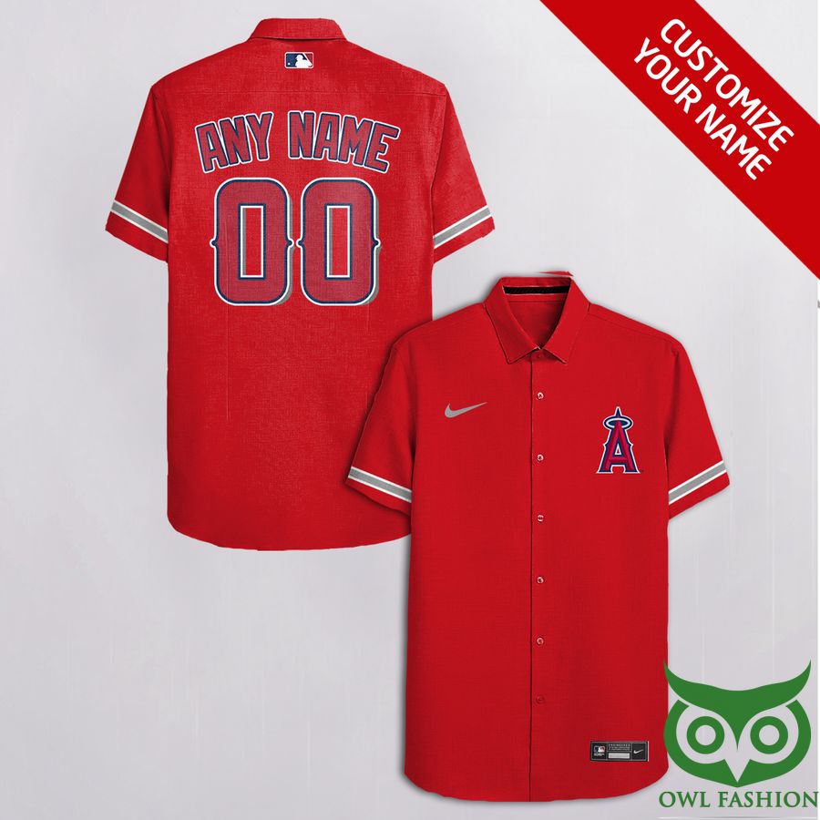Customized Los Angeles Angels Red with Gray Nike Logo Hawaiian Shirt