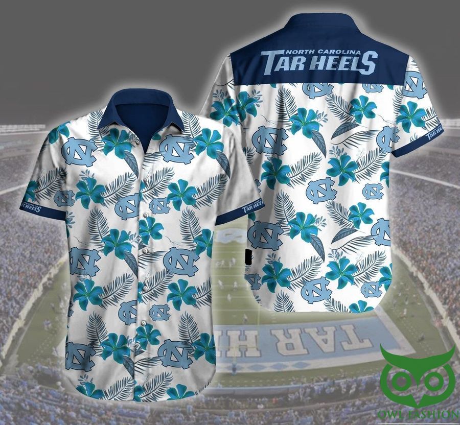 North Carolina Tar Heels Logo Floral Blue Hawaiian Shirt