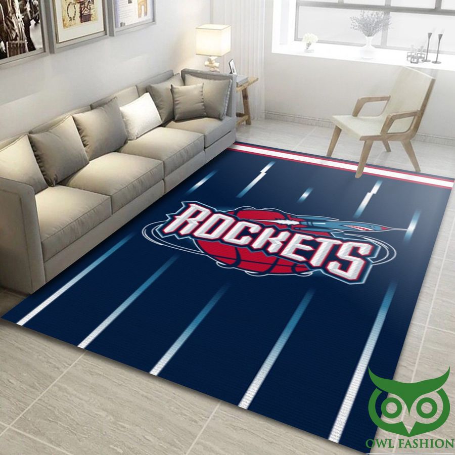 Houston Rockets NBA Team Logo Dark Blue Vertical Line Carpet Rug