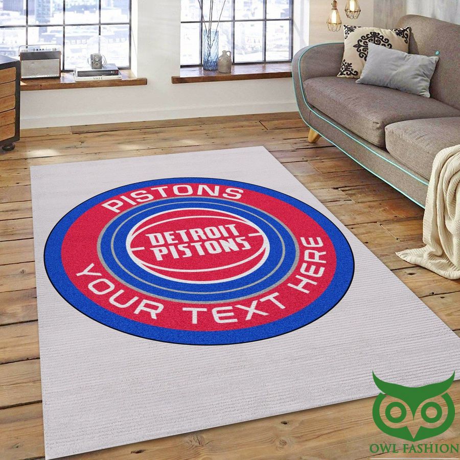 Customized NBA Detroit Pistons Team Logo Ivory White Blue Red Carpet Rug