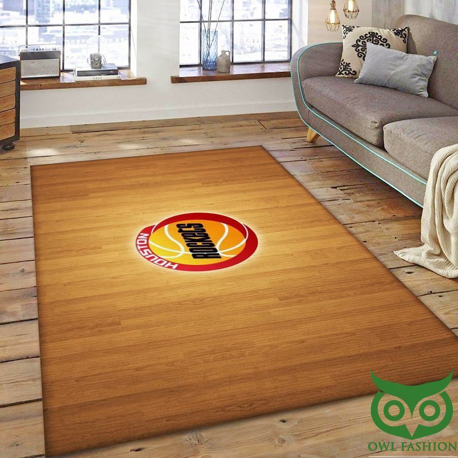 Houston Rockets NBA Team Logo Orange Wooden Style Carpet Rug
