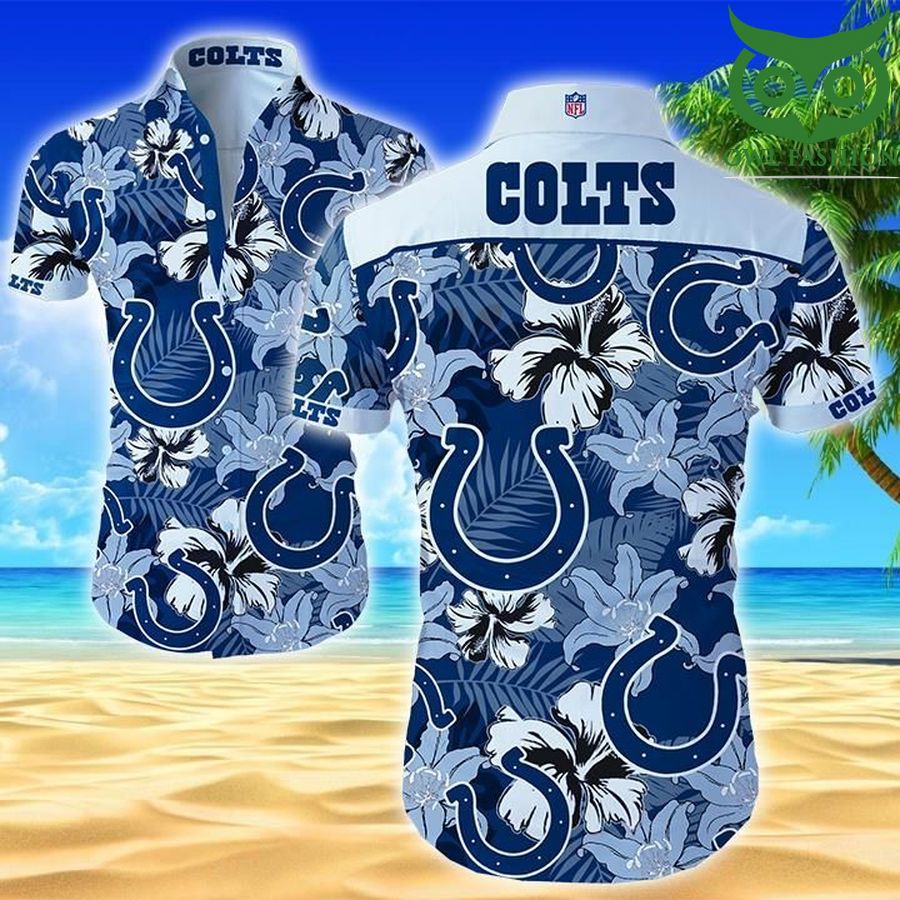 Nfl Indianapolis Colts team logo and flower Hawaiian Shirt 