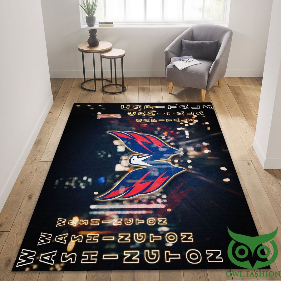 Washington Capitals MLB Team Logo Black Twinkle Circles Carpet Rug