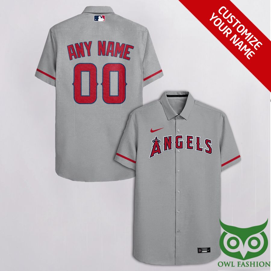Customized Los Angeles Angels Gray with Red Nike Logo Cassette Hawaiian Shirt