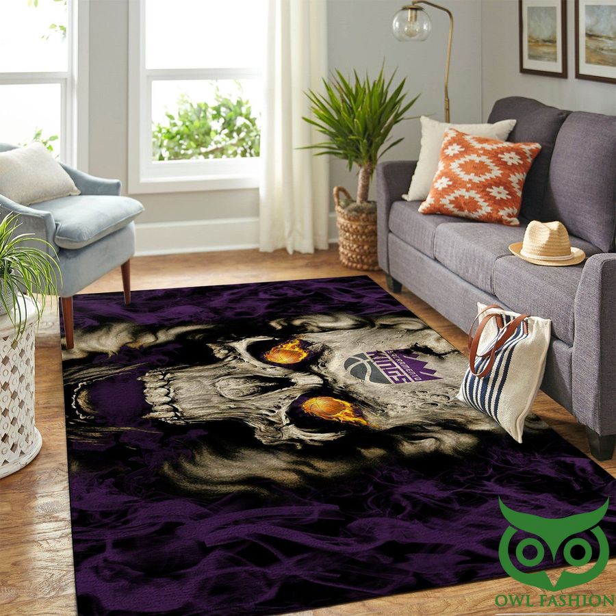 Sacramento Kings NBA Team Logo Skull Style Purple Carpet Rug