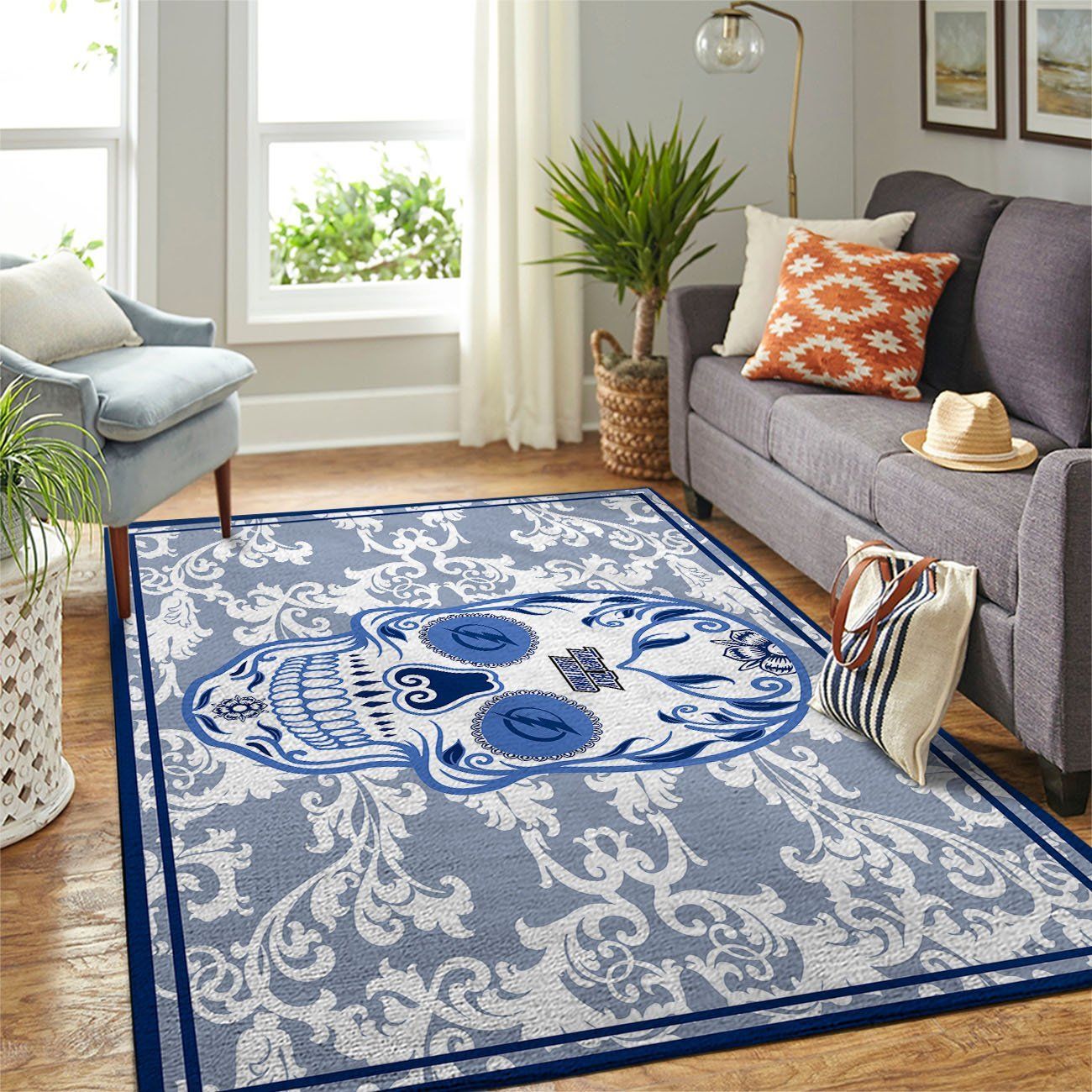 Tampa Bay Lightning Nhl Team Logo Skull Flower Style Floor home decoration carpet rug