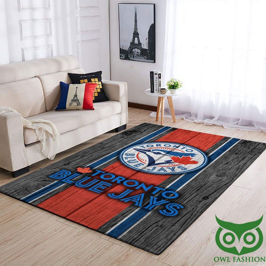 Toronto Blue Jays MLB Team Logo Wooden Style Red and Blue Carpet Rug