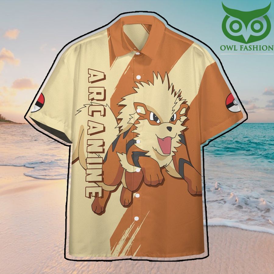 Anime Pokemon Arcanine Hawaiian Shirt Summer Button Shirt