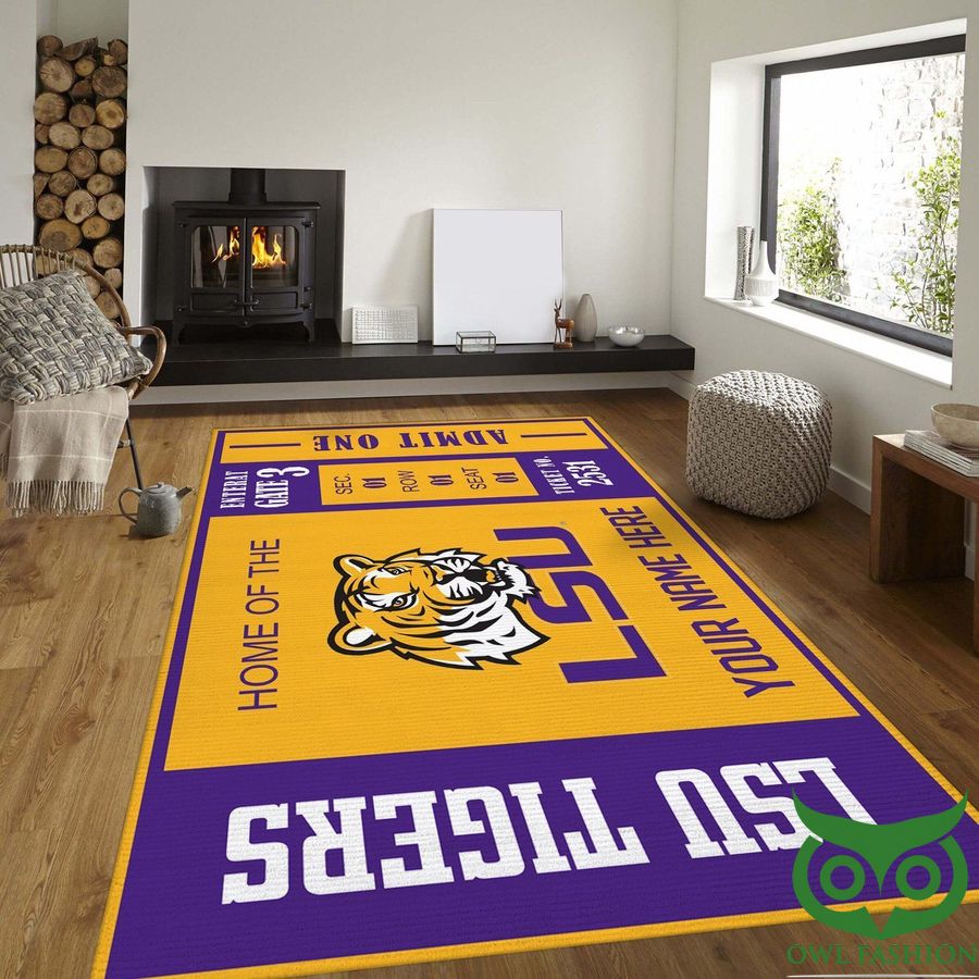 Customized Lsu Tigers NCAA Team Logo Purple and Yellow Carpet Rug