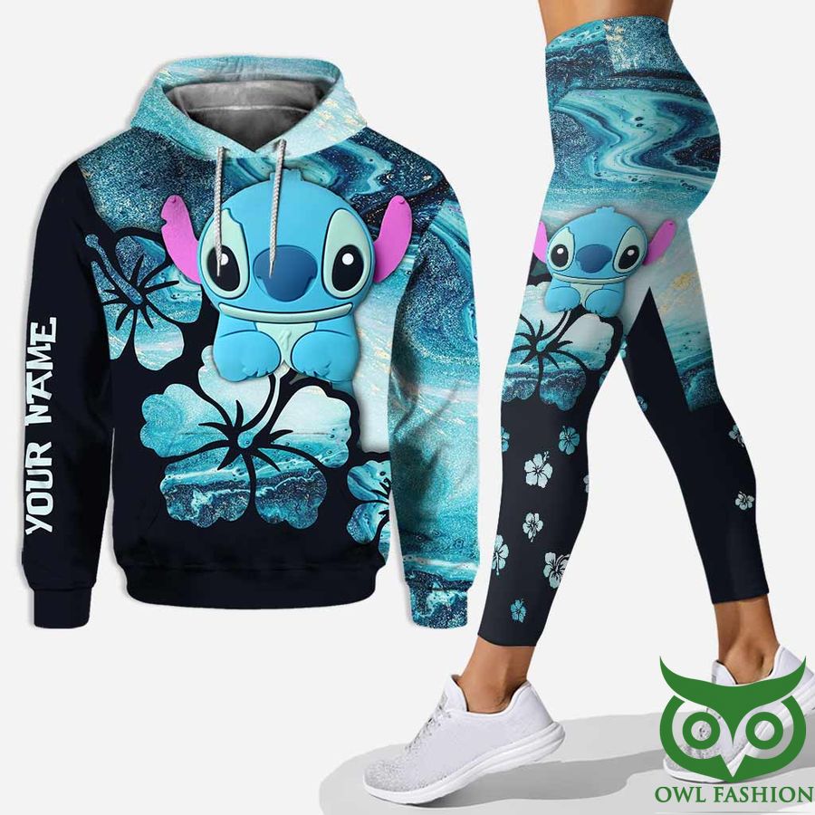 Customized Stitch Blue and Black Dreamy Flowers Hoodie and Leggings