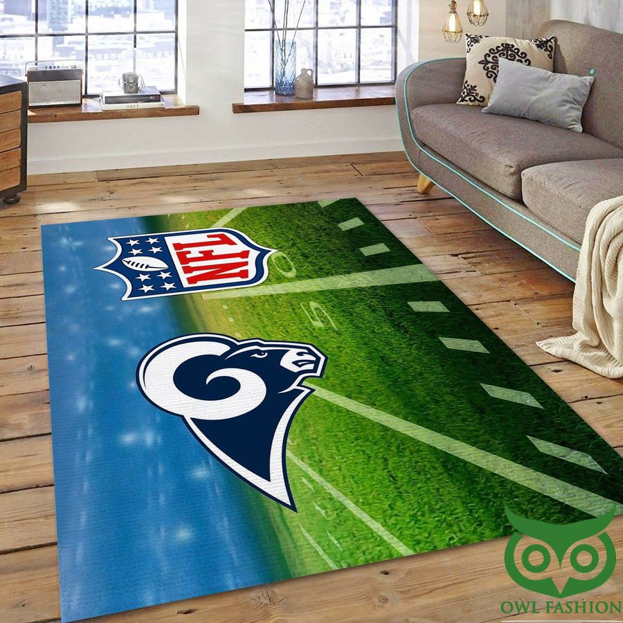Los Angeles Rams NFL Team Logo Blue Sky Green Pitch Carpet Rug