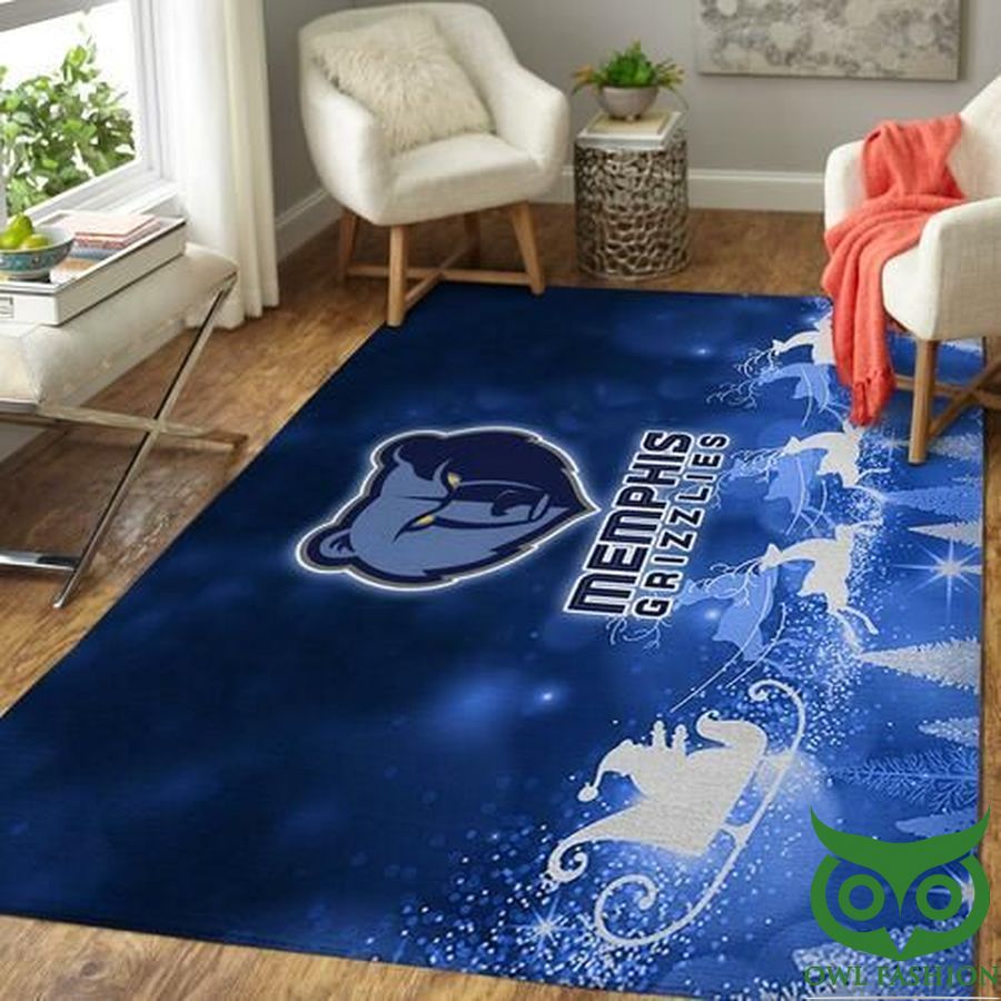 Memphis Grizzlies NBA Team Logo Blue Christmas Sleigh Carpet Rug