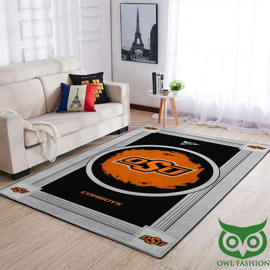 NCAA Oklahoma State Cowboys Team Logo Frame Style Orange Black Carpet Rug