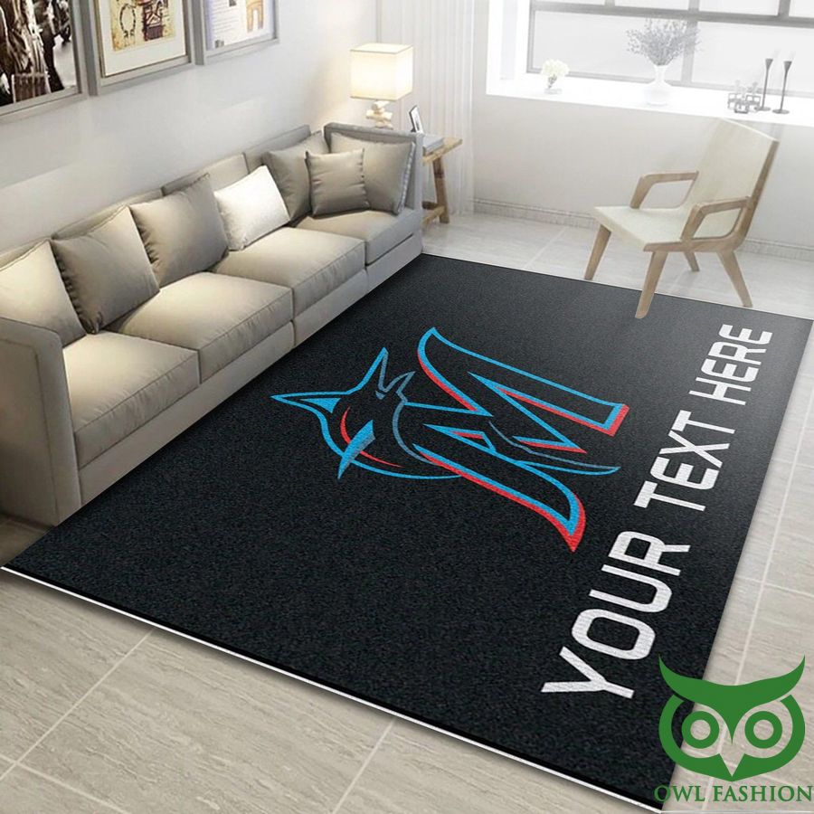 Customized Miami Marlins MLB Team Logo Light Black Carpet Rug