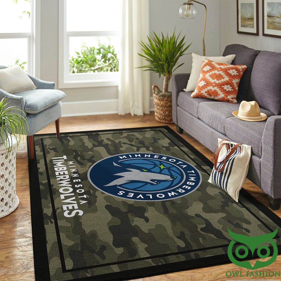 Minnesota Timberwolves NBA Team Logo Camo Black Style Carpet Rug
