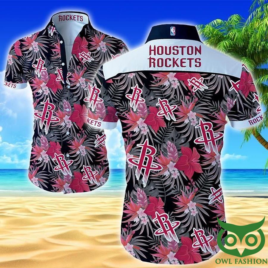 2 NBA Houston Rockets Black and Pink Floral Hawaiian Shirt
