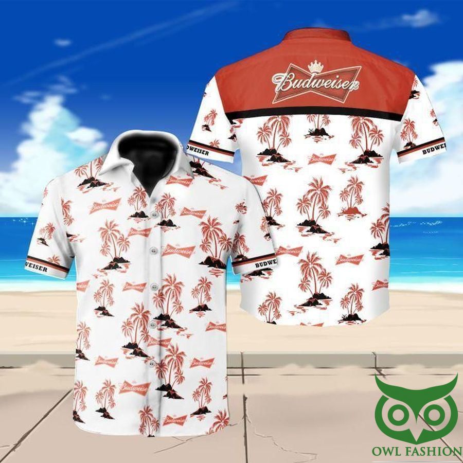 Budweiser Beer Coral Coconut Trees Hawaiian Shirt 