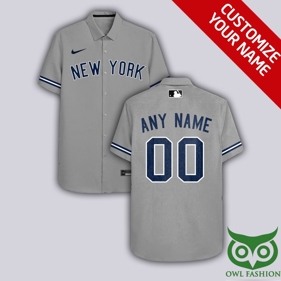 Custom Name Number New York Yankees Bright Gray Hawaiian Shirt