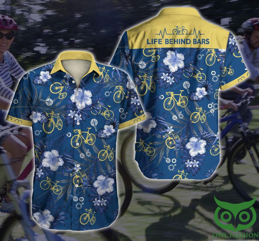 Cycling Blue and Yellow Life Behind Bars Hawaiian Shirt