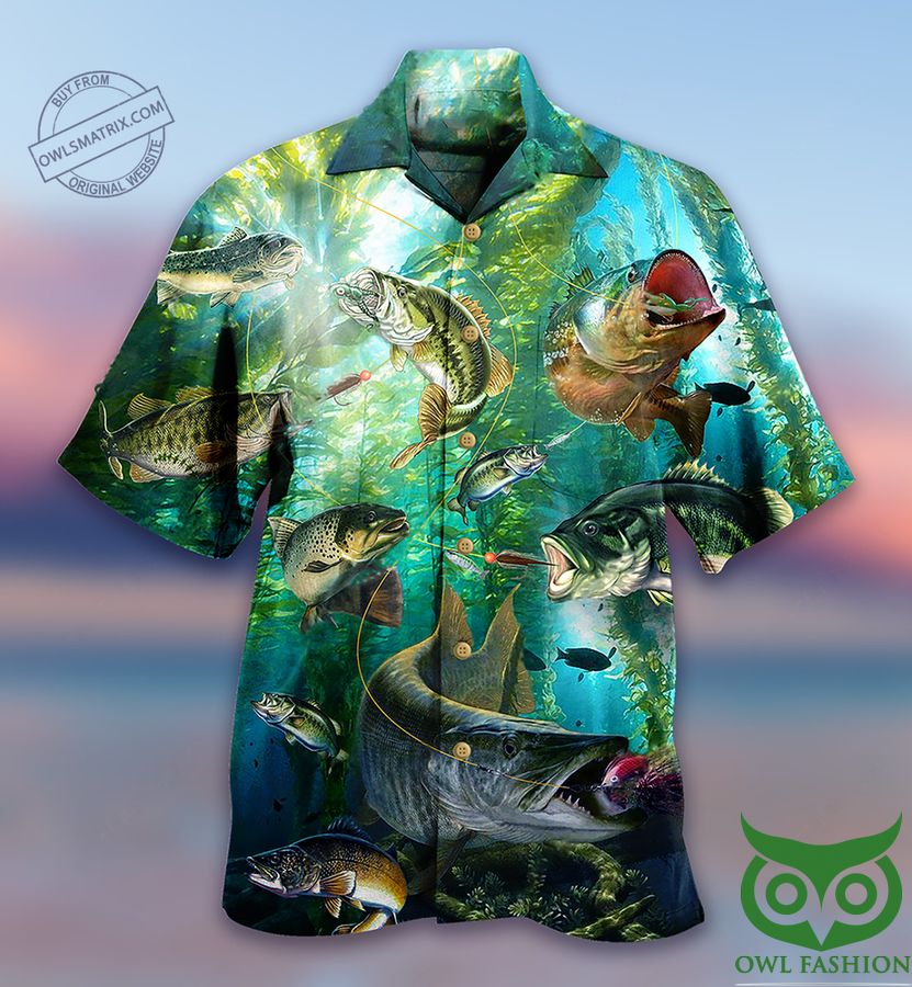 Fish More Worry Less Limited Green Hawaiian Shirt