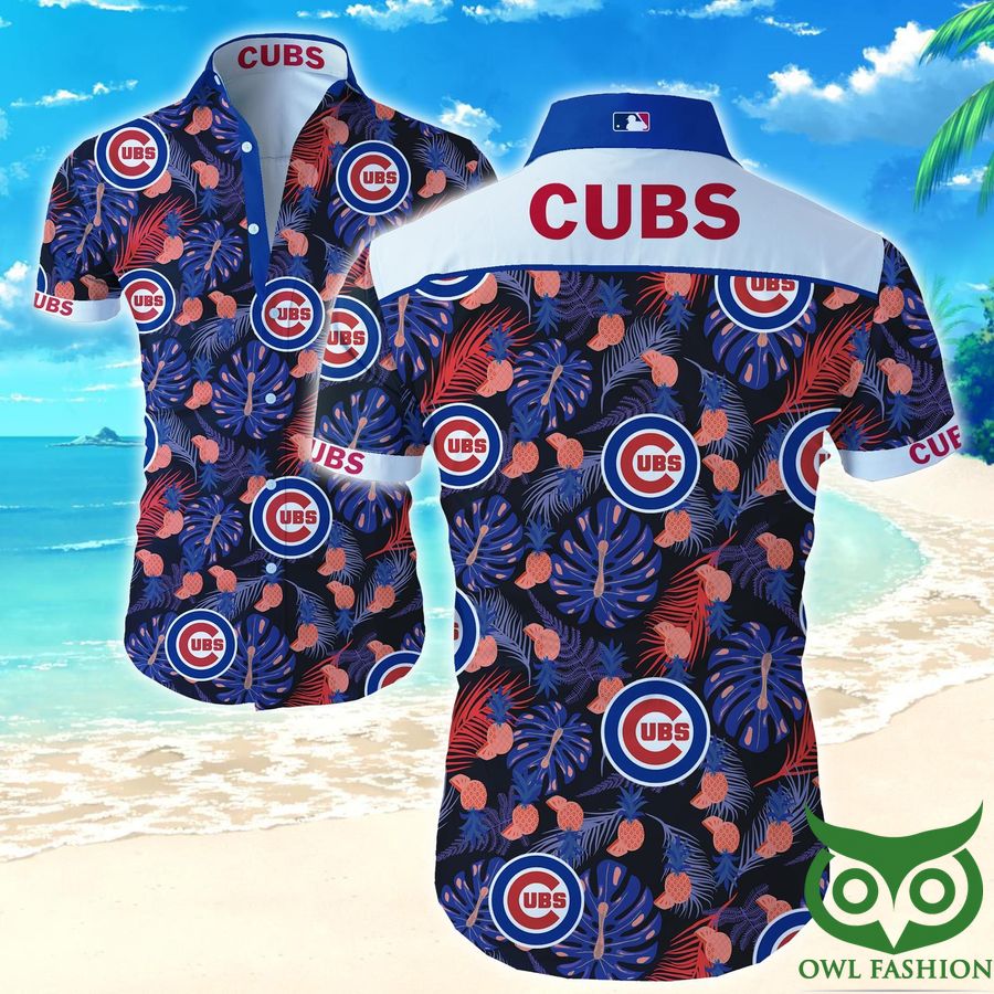 MLB Chicago Cubs Coral and Blue Floral Hawaiian Shirt 