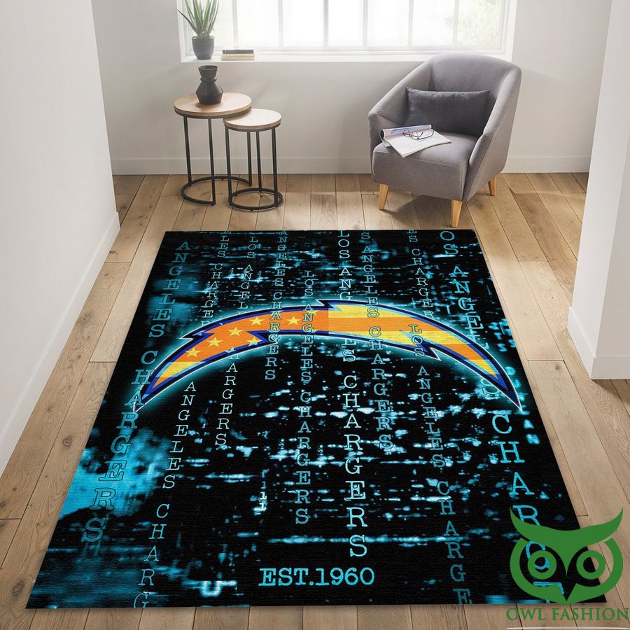 Los Angeles Chargers NFL Team Logo Black with Blue Letters Carpet Rug