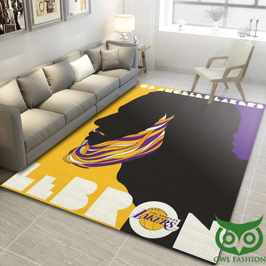 NBA La Lakers Lebron Team Logo Yellow and Purple Carpet Rug