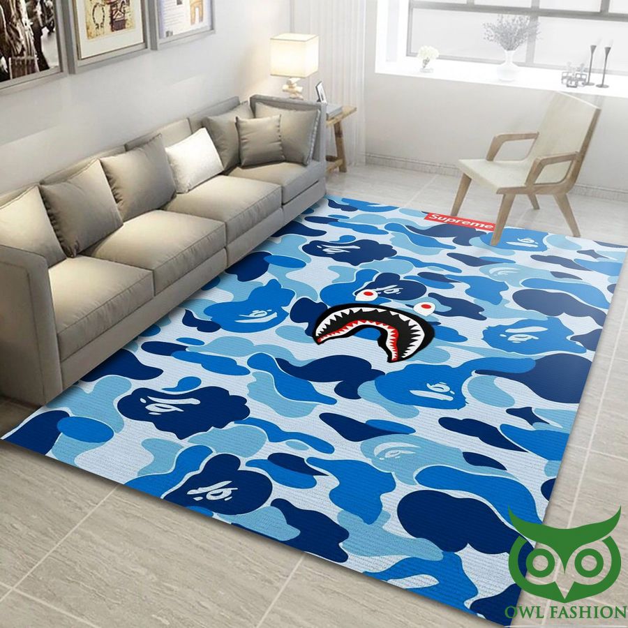 Luxury Bape with Monster Eyes and Mouth Dark and Light Blue Arrays Carpet Rug