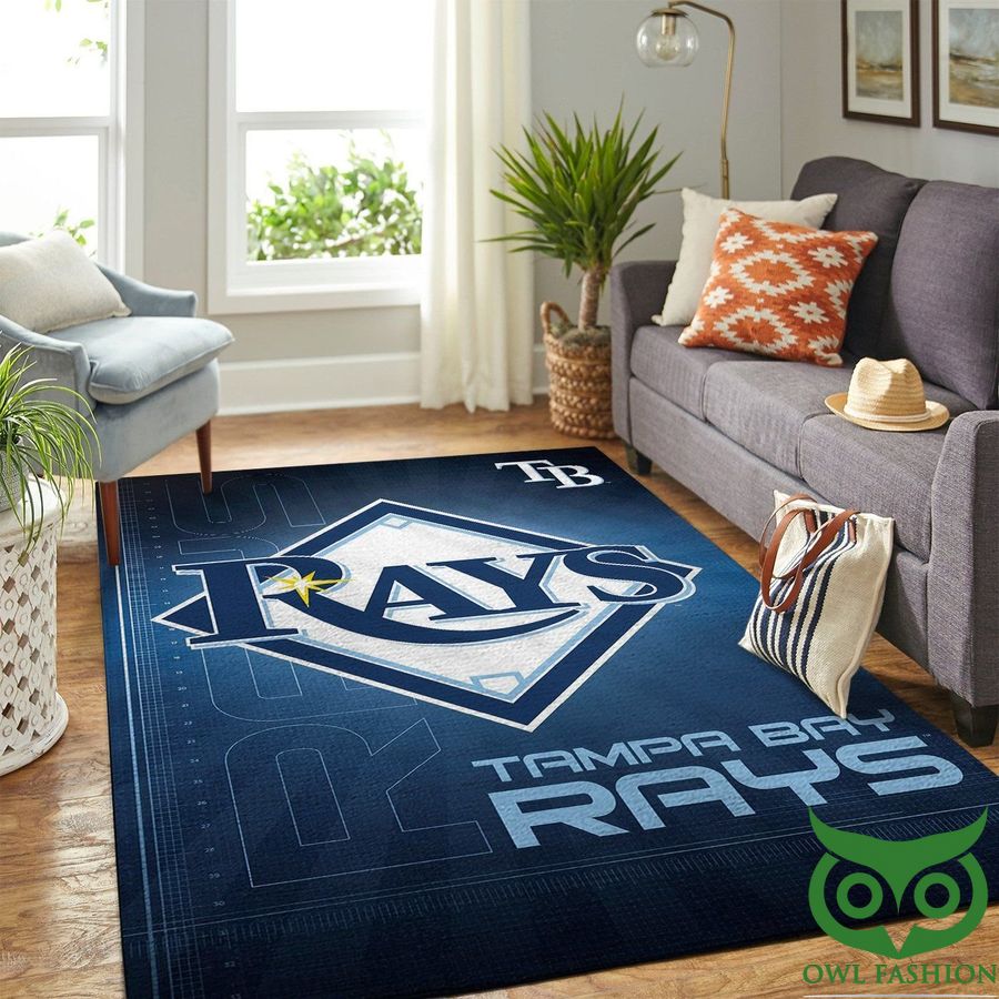 Tampa Bay Rays MLB Team Logo Dark and Light Blue Carpet Rug