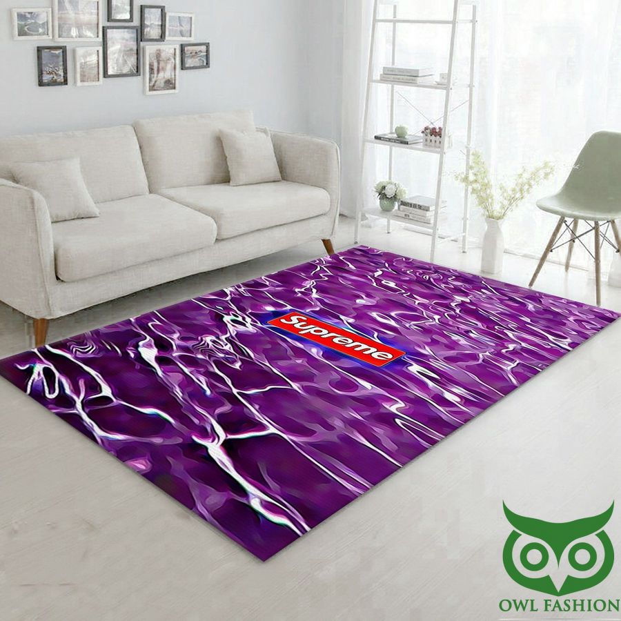 Luxury Supreme Purple Liquid Style with Center Logo Carpet Rug